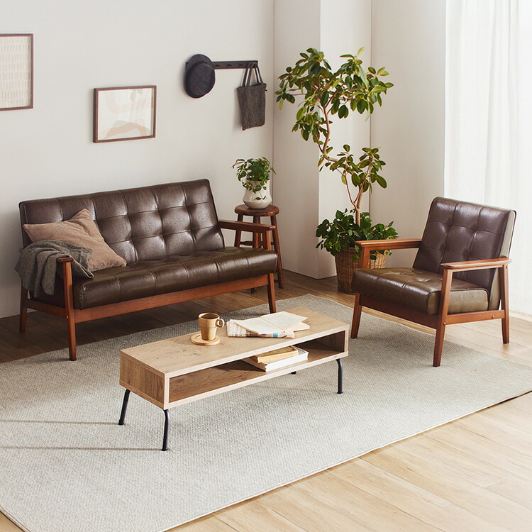 楽天市場】ソファー 2人掛け レザー調 レトロ ヴィンテージ風 おしゃれ