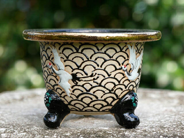 楽天市場】京楽焼 植木鉢 愛楽園製 富貴蘭鉢 「白鶴に四海波」 3.5号