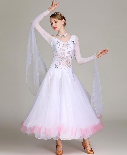 楽天市場】白ピンク配色豪華モダンドレス ゴージャス社交ダンスドレス