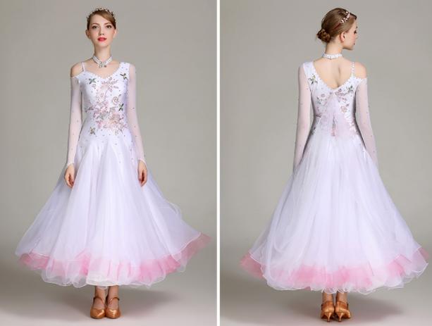 楽天市場】白ピンク配色豪華モダンドレス ゴージャス社交ダンスドレス