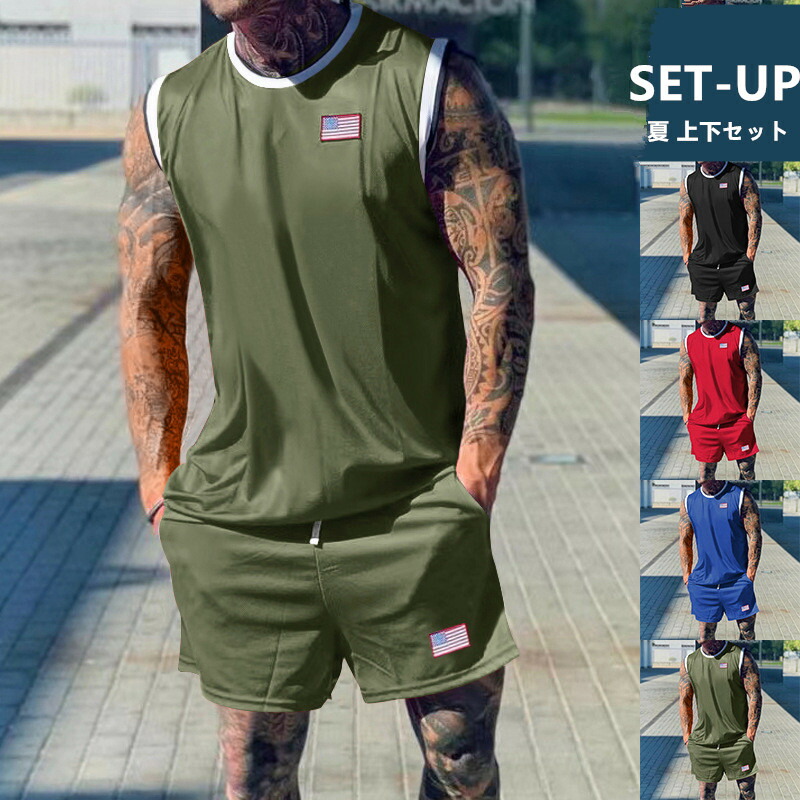 楽天市場】セットアップ メンズ ノースリーブ タンクトップ ショート