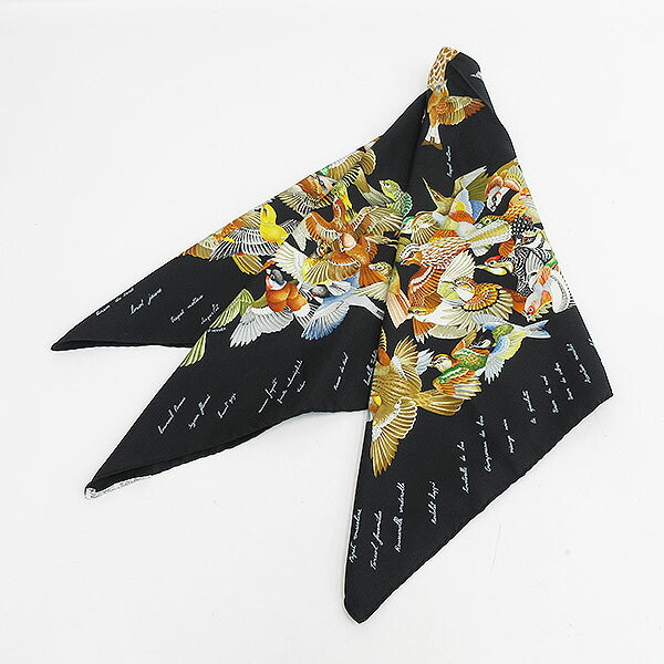 楽天市場】HERMES(エルメス) 鳥柄 スカーフ カレ90 黒 ブラック シルク