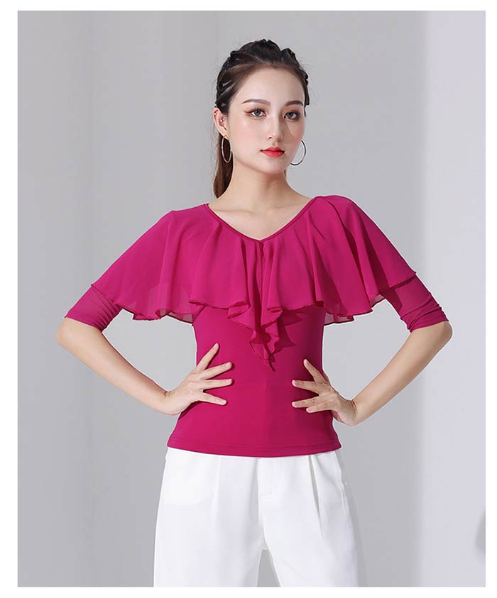 楽天市場】社交ダンス トップス 5分袖 フリル ラテンダンス 衣装