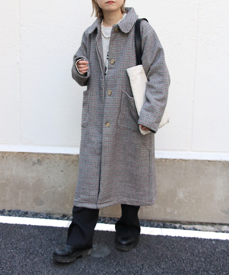 楽天市場】半額 セール 千鳥柄チェックステンカラーコート ウール