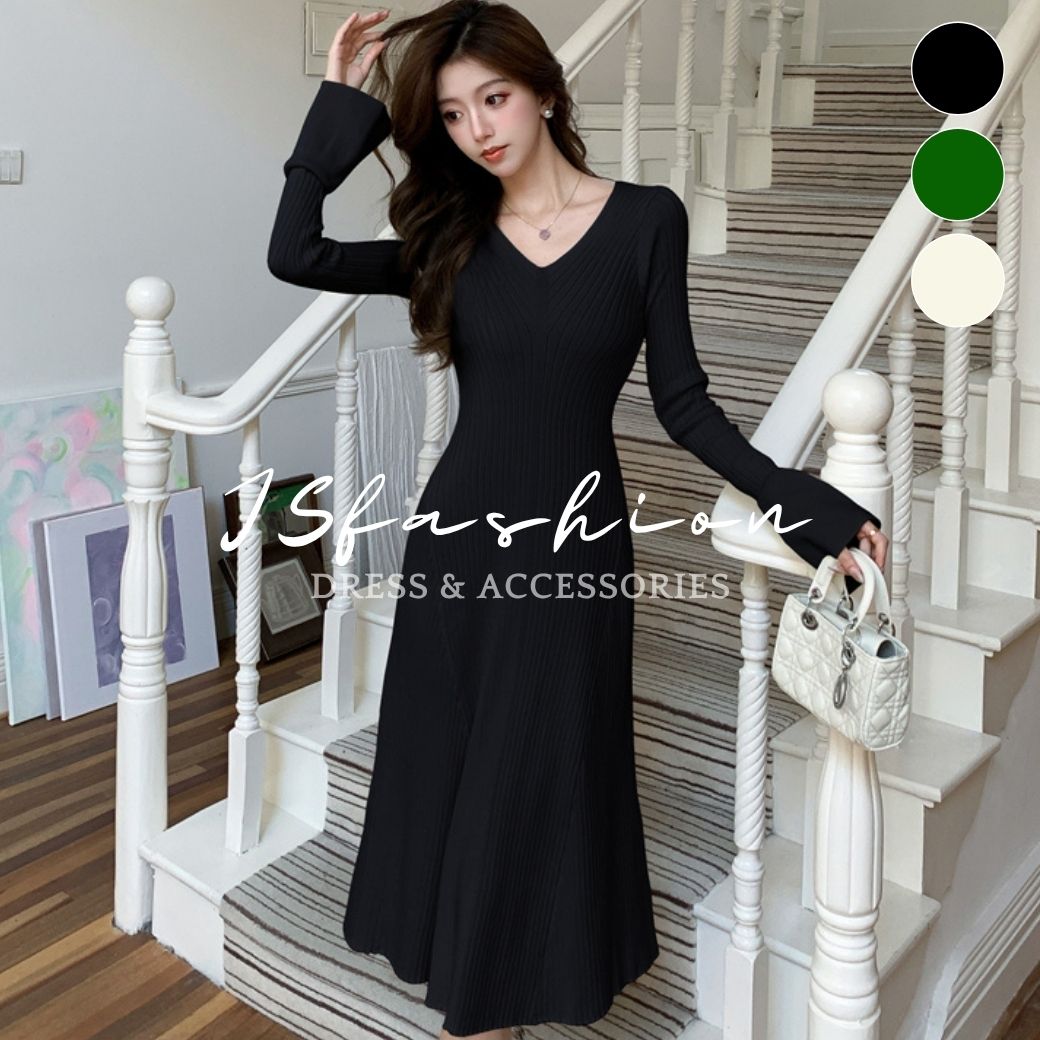 楽天市場】Aライン ニットワンピース Vネック フレア袖 リブニット