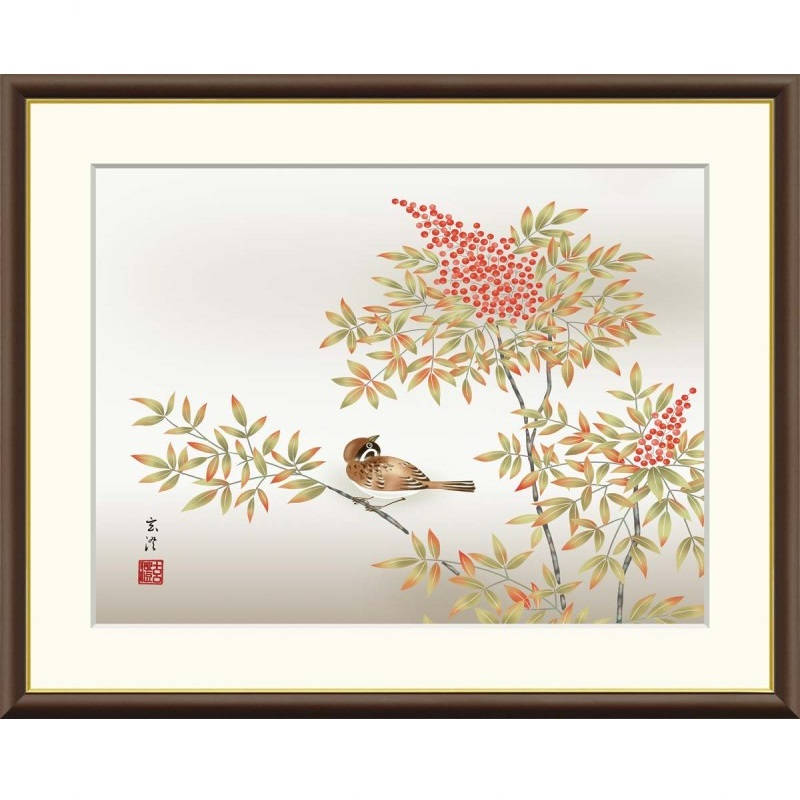 楽天市場】額絵 清水玄澄 南天に雀 f8・f6・f4サイズ 現代日本画