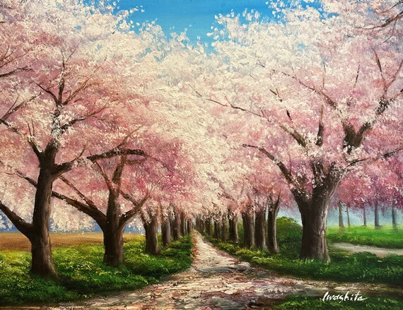 楽天市場】「桜並木」岩下 F6サイズ油彩画（油絵）日本風景画・桜・桜