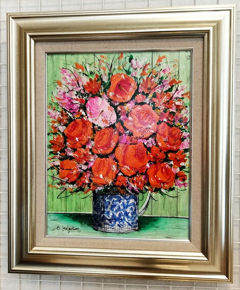 楽天市場】「はな」（赤とピンクのはな）柿田治 F6サイズ油彩画[油絵