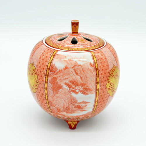 楽天市場】九谷焼 4号香炉 赤絵三間取り 福島武山 : 九谷焼 ほんだ