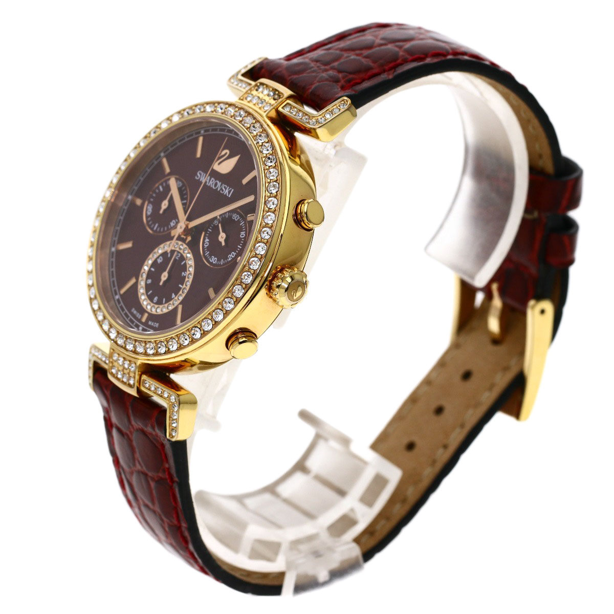 楽天市場】スワロフスキー ラウンドフェイス 腕時計 GP/革 メンズ