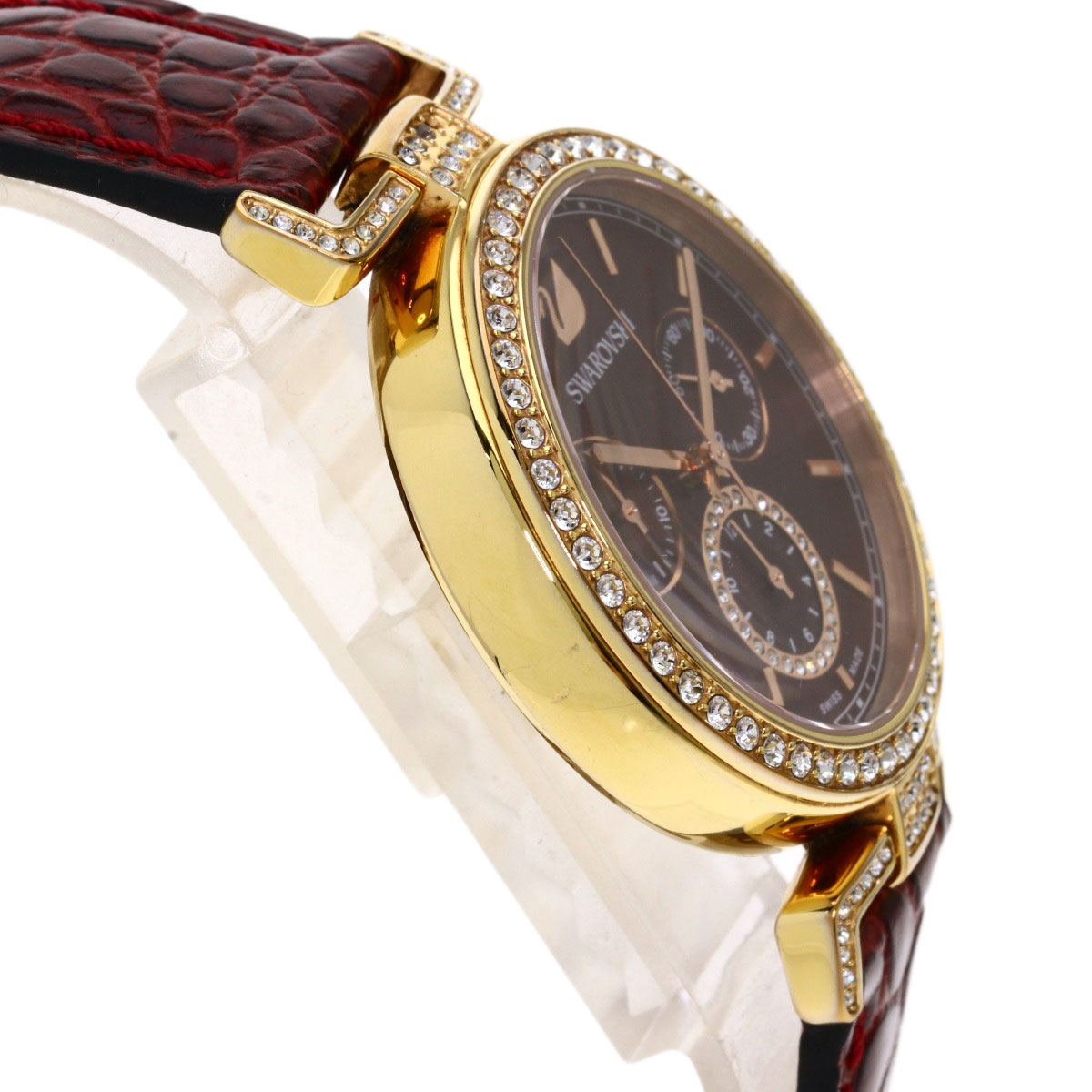 楽天市場】スワロフスキー ラウンドフェイス 腕時計 GP/革 メンズ