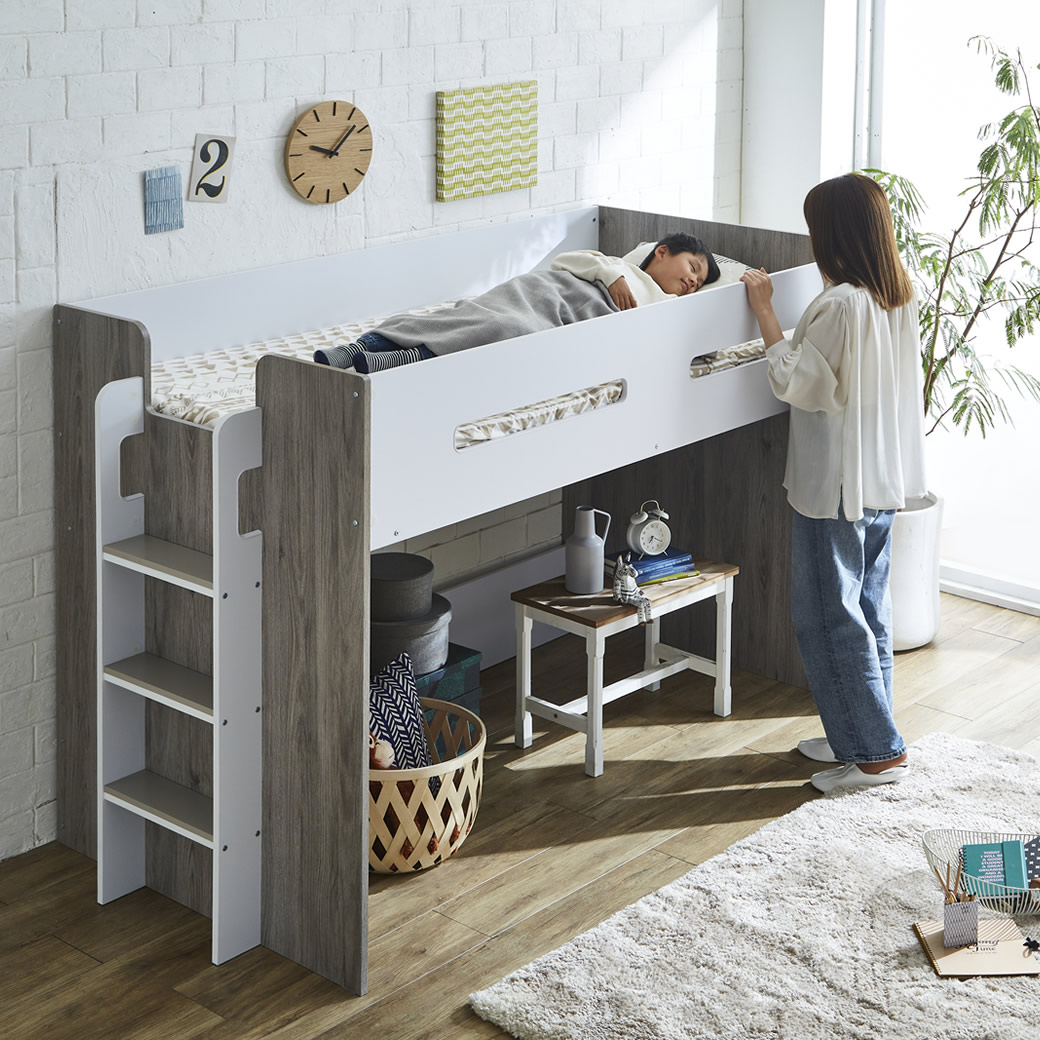 楽天市場】オーランドロフトベッド シングル 140cm高 ミドルタイプ 棚