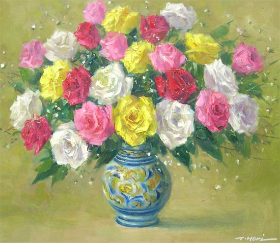 楽天市場】絵画 油絵 ばら （堀哲夫） 送料無料 【肉筆】【油絵】【花