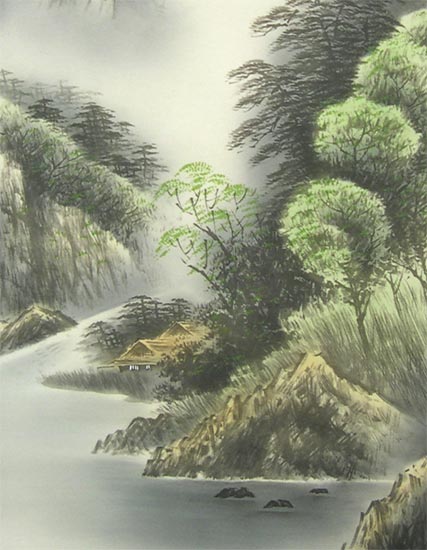 楽天市場】掛け軸 彩色山水 （佐藤竹風） （掛軸小物なし） 送料無料