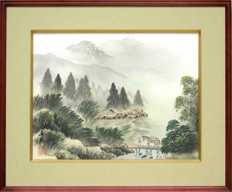 楽天市場】絵画 日本画 彩色山水 （田崎春瑤） 送料無料 【肉筆