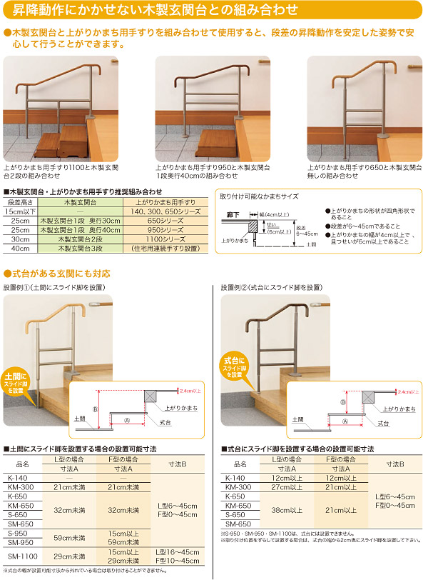 楽天市場】上がりかまち用手すり SM-950L・SM-950F ライトブラウン 安