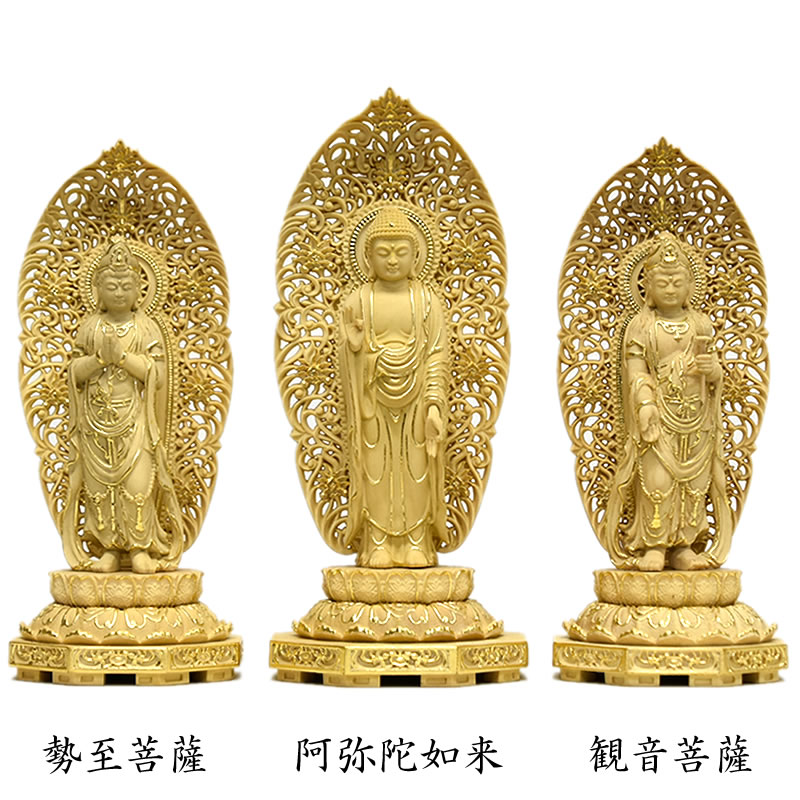 楽天市場】【小仏】柘植阿弥陀三尊立像 切金 : 海宇工芸館 楽天市場店