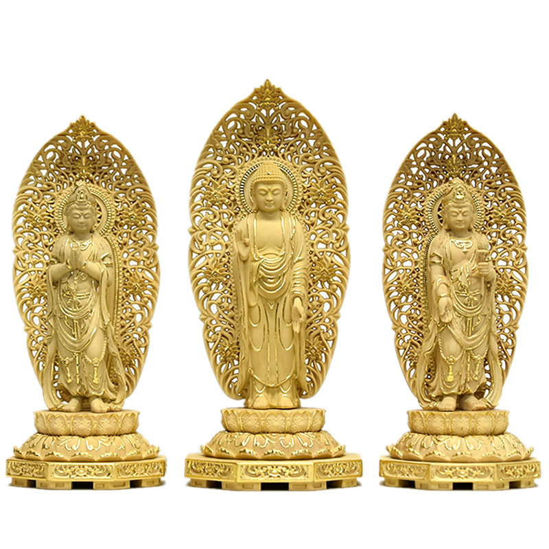 楽天市場】【小仏】柘植阿弥陀三尊立像 切金 : 海宇工芸館 楽天市場店