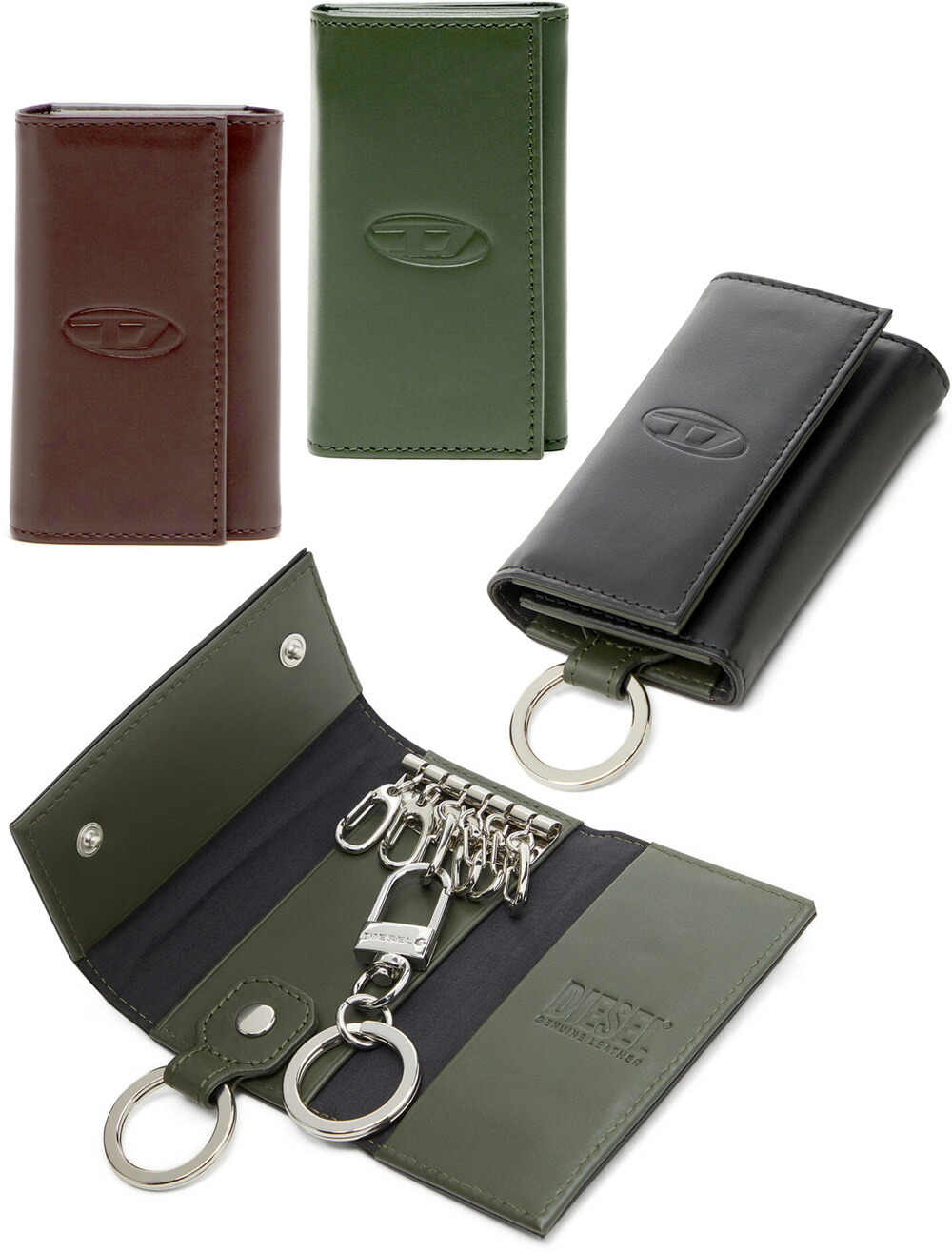 DIESEL ディーゼル メンズエンボスオーバルDロゴキーリング付き6連