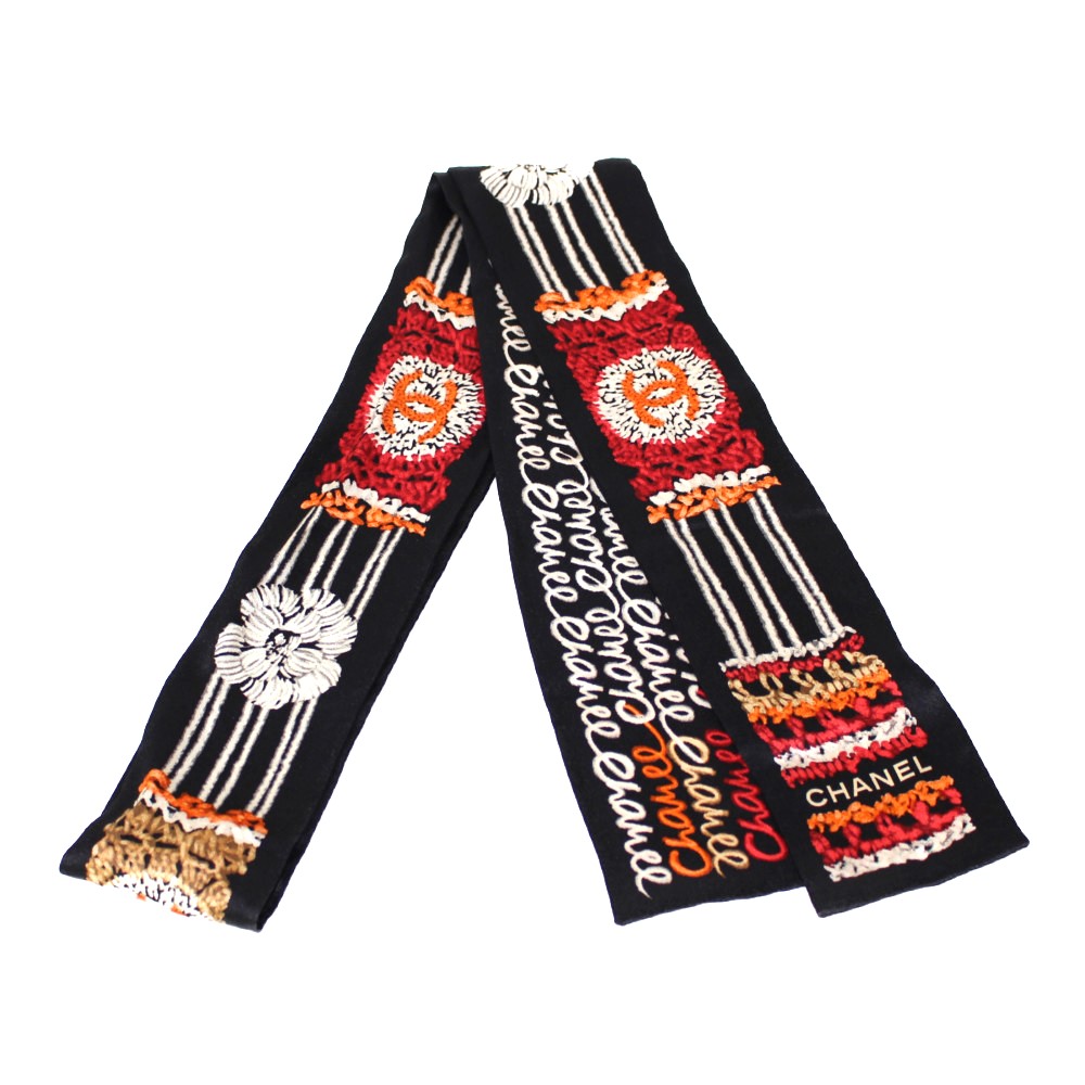 楽天市場】CHANEL シャネル リボンスカーフ ブラック系×マルチカラー