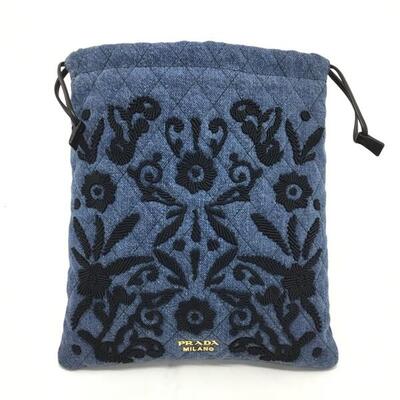 楽天市場】PRADA【プラダ】巾着ポーチ 1MU001 デニム ブルー ブラック