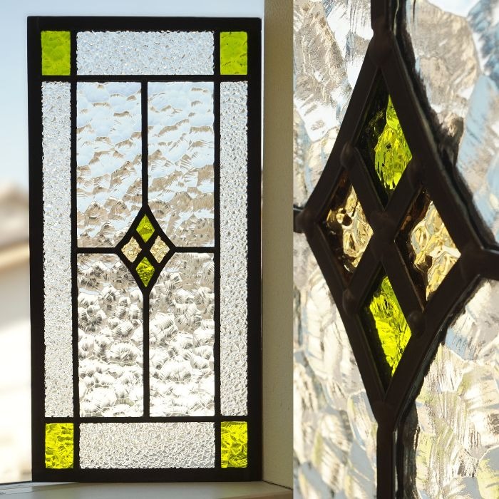 楽天市場】ステンドグラス パネル 住宅用 4つのダイヤ 長方形 グリーン