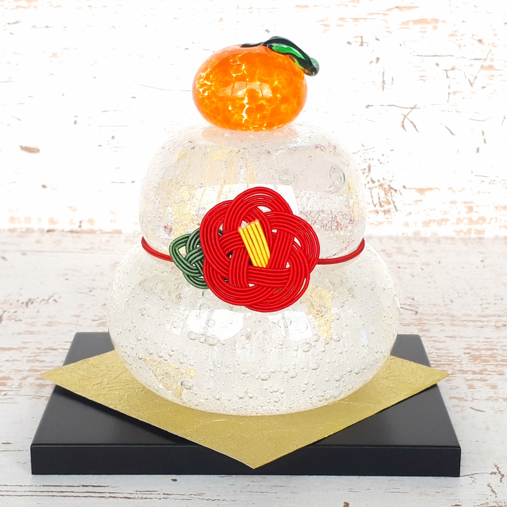 楽天市場】工房 CRAFTHOUSE ガラス製 鏡餅 泡金（大） 無垢 敷板・椿