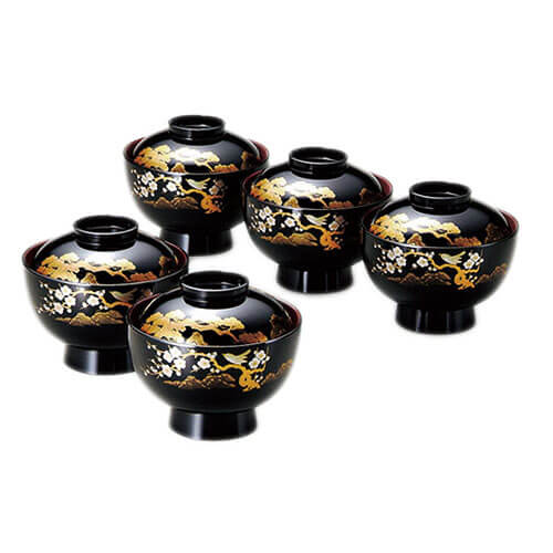 楽天市場】雑煮椀 ふた付き 5客セット 山水蒔絵4.0雑煮椀揃 黒内朱