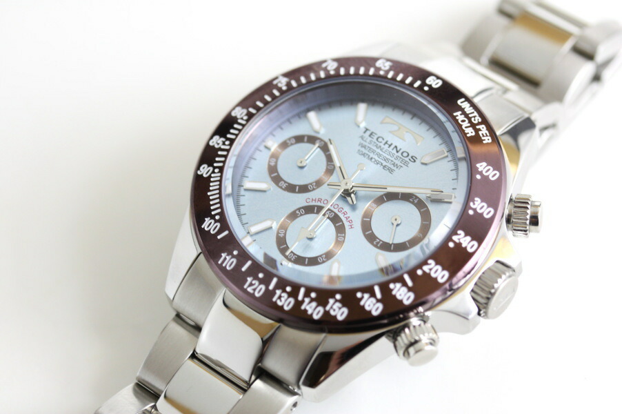楽天市場】TECHNOS テクノス 10気圧防水 アイスブルー デイトナ クロノ