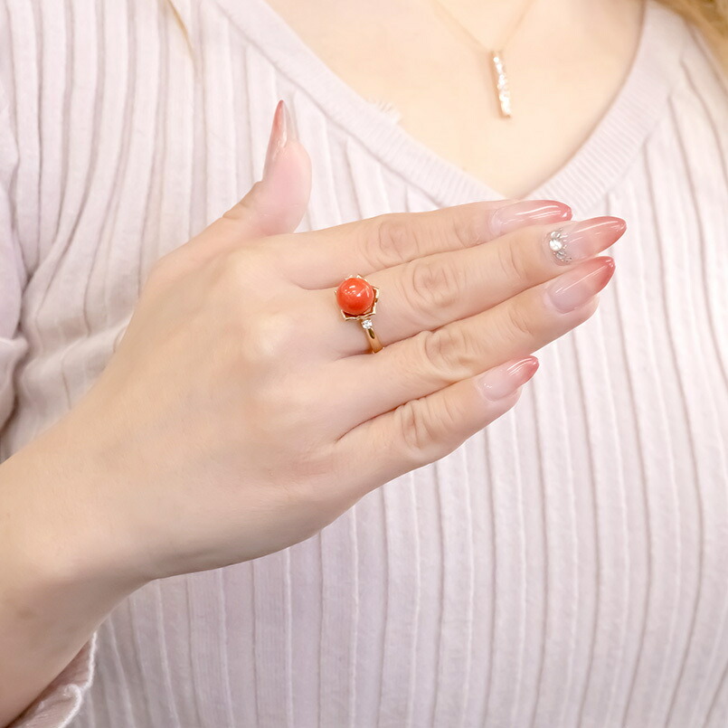 楽天市場】18金 リング サンゴ 珊瑚 ダイヤモンド 指輪 ゴールド 18k