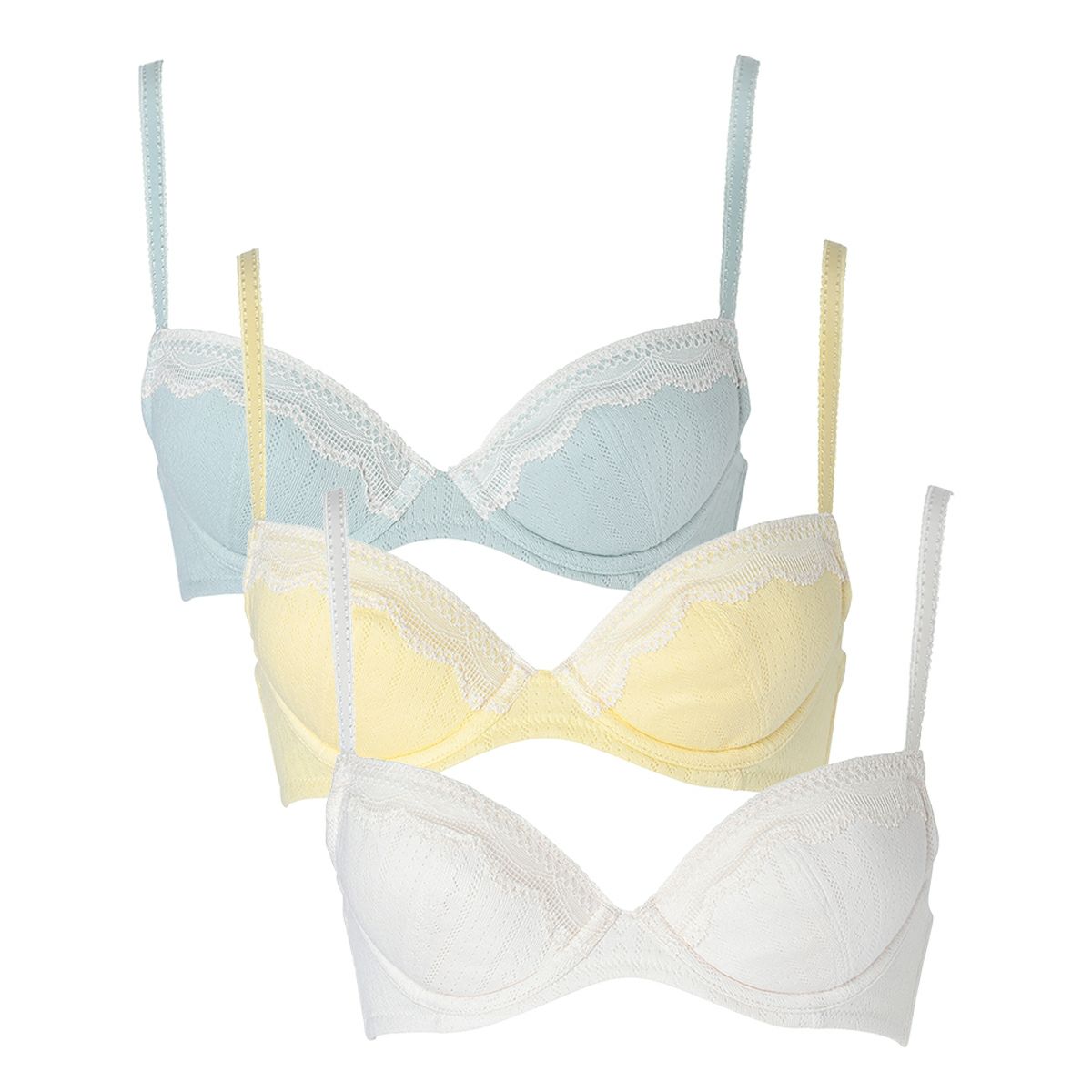 KID BLUEレース付きブラジャーショーツセット ストライプ・ドット　タグ付き ロマンティックドール ケミカルレース ブラセット ABCD 谷間 L字 脇