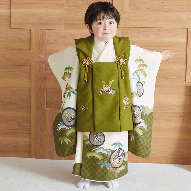 楽天市場】【レンタル】[七五三 着物 3歳]男の子「K179 抹茶兜×オフ