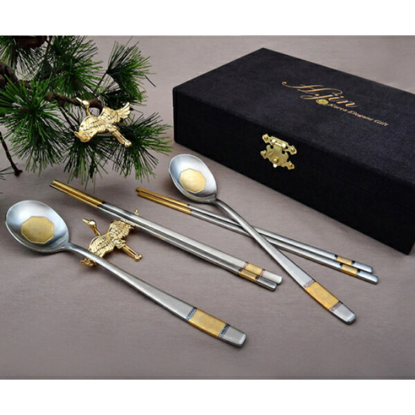 楽天市場】H.JIN 鶴 夫婦 金 ゴールド箸スプーンペアセット カトラリー