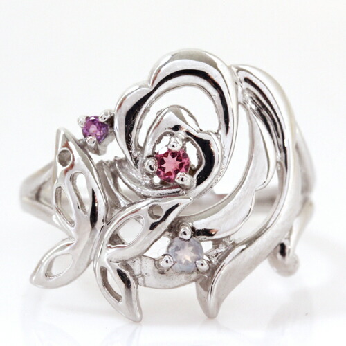 楽天市場】薔薇と蝶々モチーフ 天然石 K10 ピンクゴールド リング