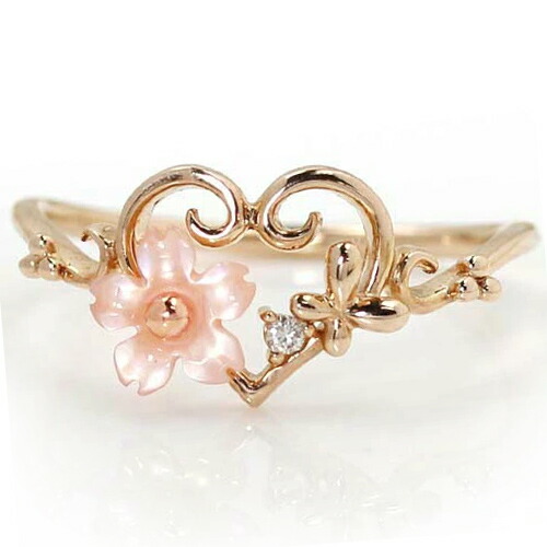 楽天市場】桜 ハート モチーフ ダイヤモンド カラー蝶貝 K10 ピンク