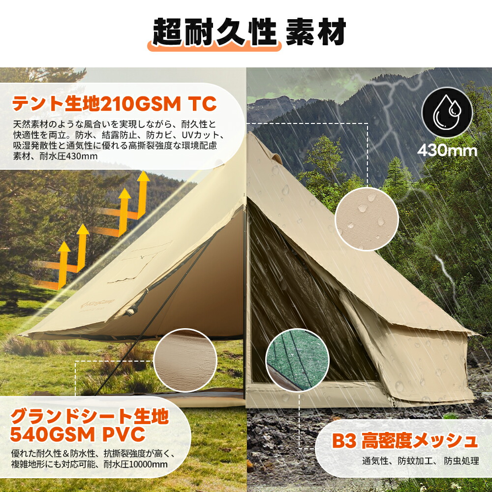 楽天市場】【マラソン☆20%OFFクーポン+P5倍】KingCamp ベルテント 4m