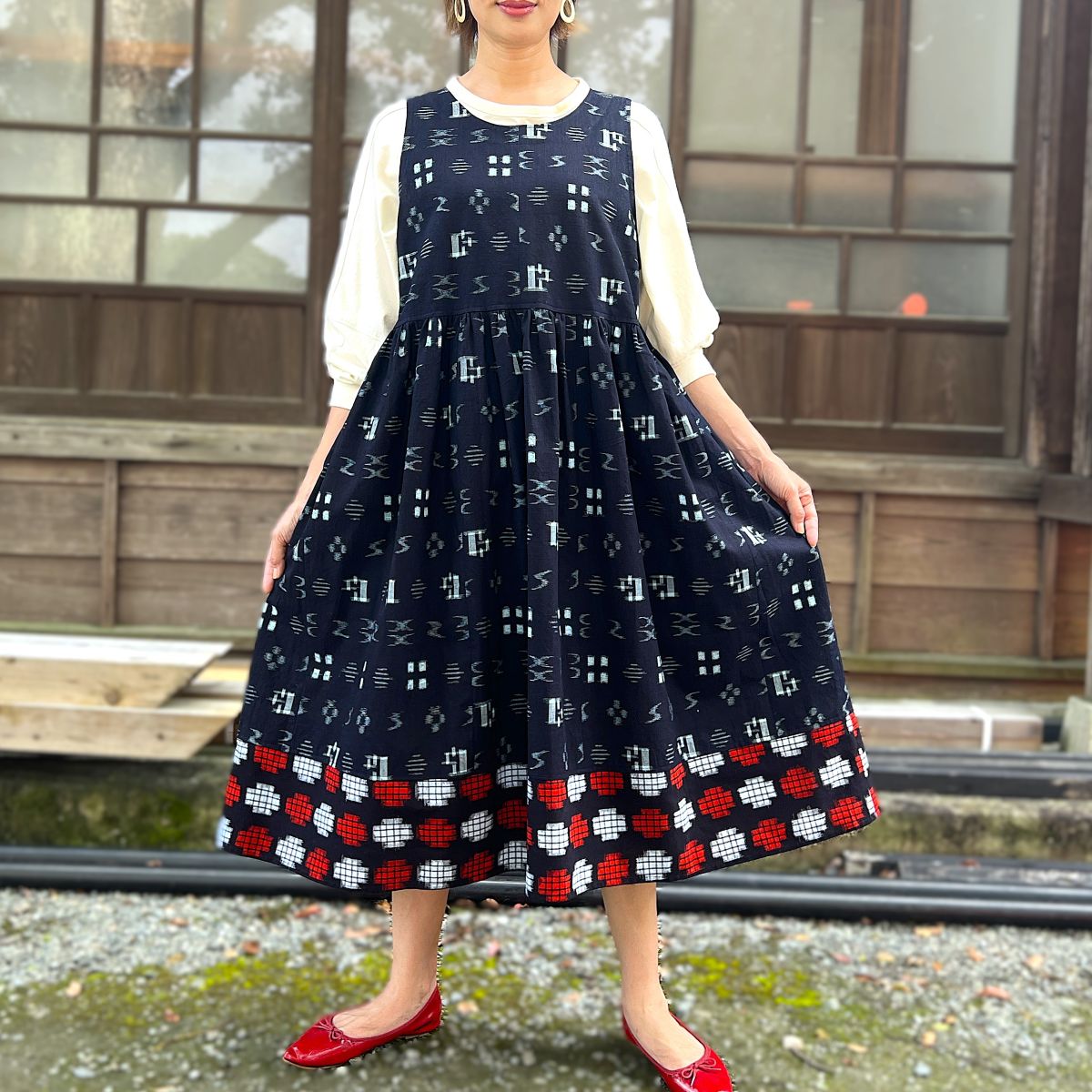 楽天市場】【古布アレンジジャンパースカート】久留米絣絣藍染め