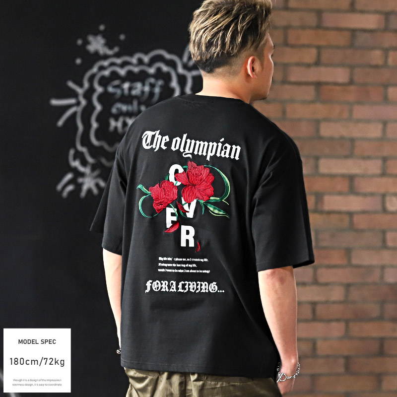 楽天市場】Tシャツ メンズ 半袖 ビッグシルエット バラ 刺繍 ロゴ