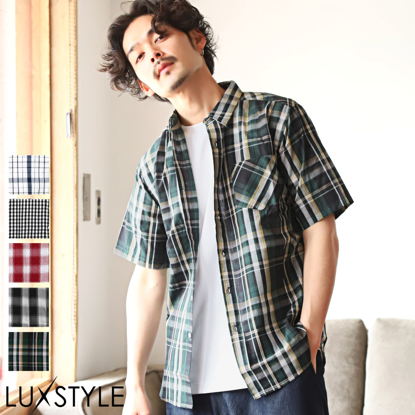 楽天市場】△送料無料△ 半袖シャツ メンズ チェック柄 総柄 先染め