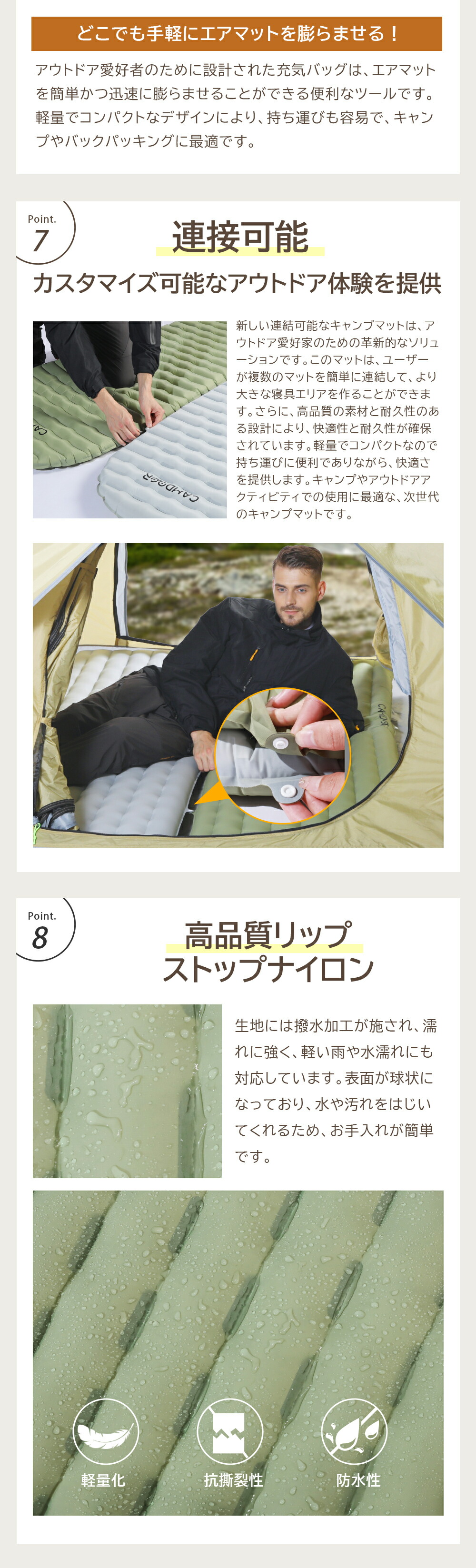 楽天市場】キャンプマット 厚手 防災 エアー【CAMDOOR】エアーマット