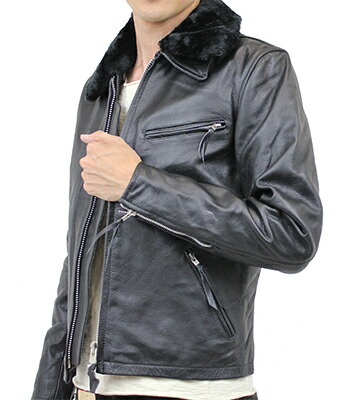 楽天市場】襟ボア付 シングルライダース バッファローレザー 水牛革 革