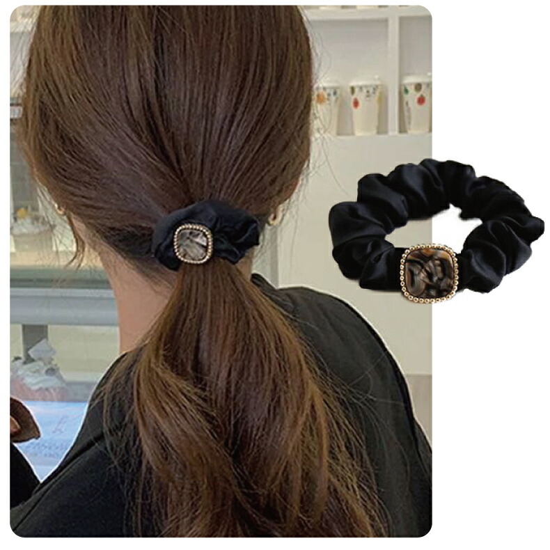 楽天市場】ビジューヘアゴム 大人っぽい スクエア型ベロアシュシュ