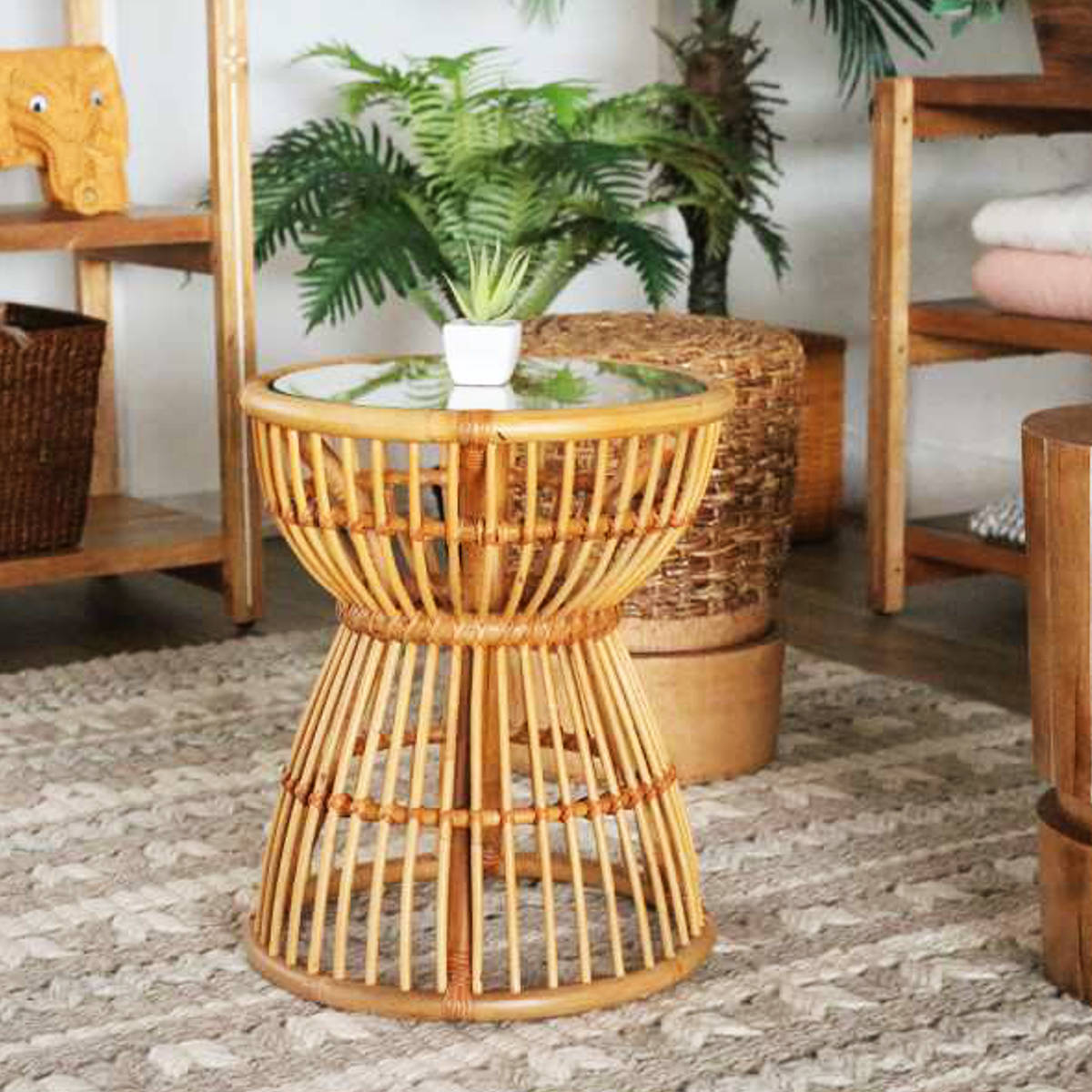 楽天市場】ローテーブル ガラス天板 ハワイアンリゾート風 ラタン製