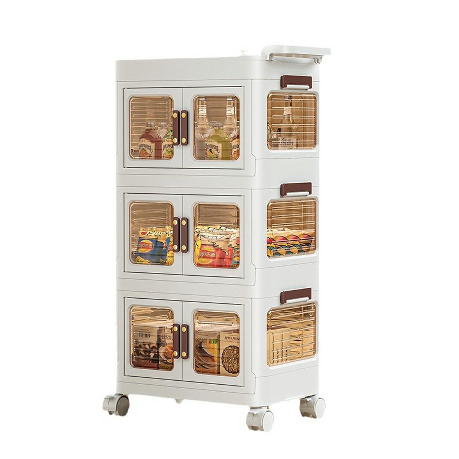 楽天市場】収納ボックス カート ハンドル付き 3段 スライド式 扉付き