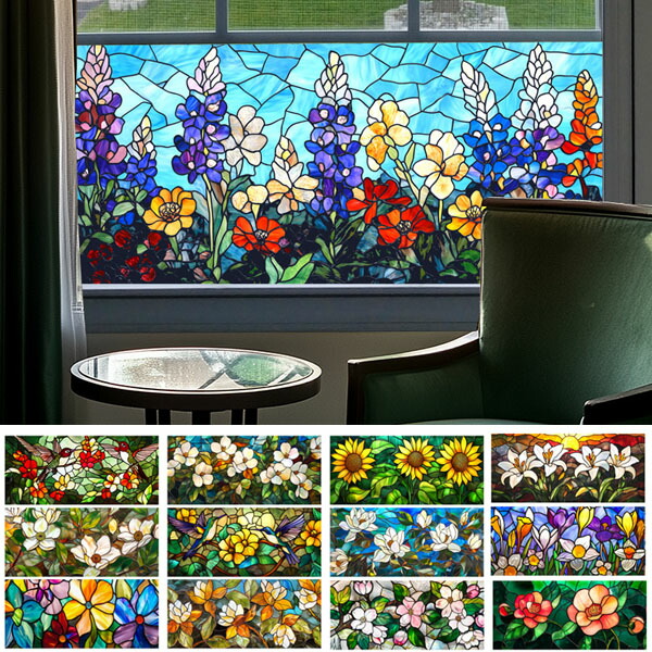 楽天市場】ガラスフィルム ステンドグラス 横タイプ フローラ 花柄