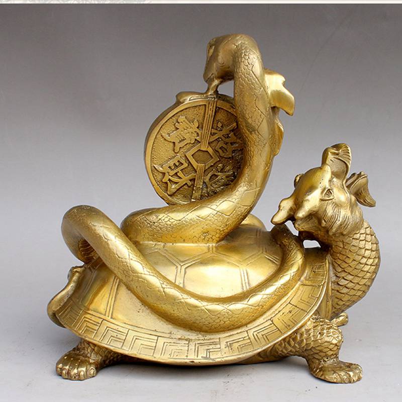 楽天市場】玄武 風水グッズ 四神獣 置物 銅製 霊獣 龍亀 ヘビ 金運