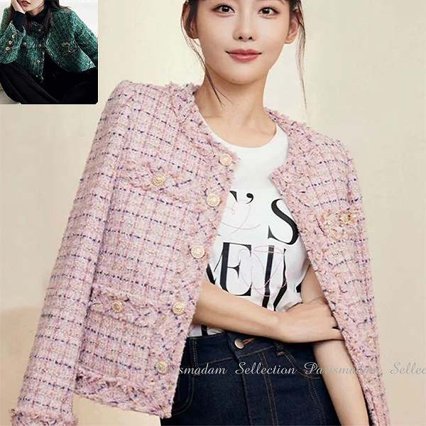 楽天市場】ノーカラージャケット ショートジャケット ピンク グリーン