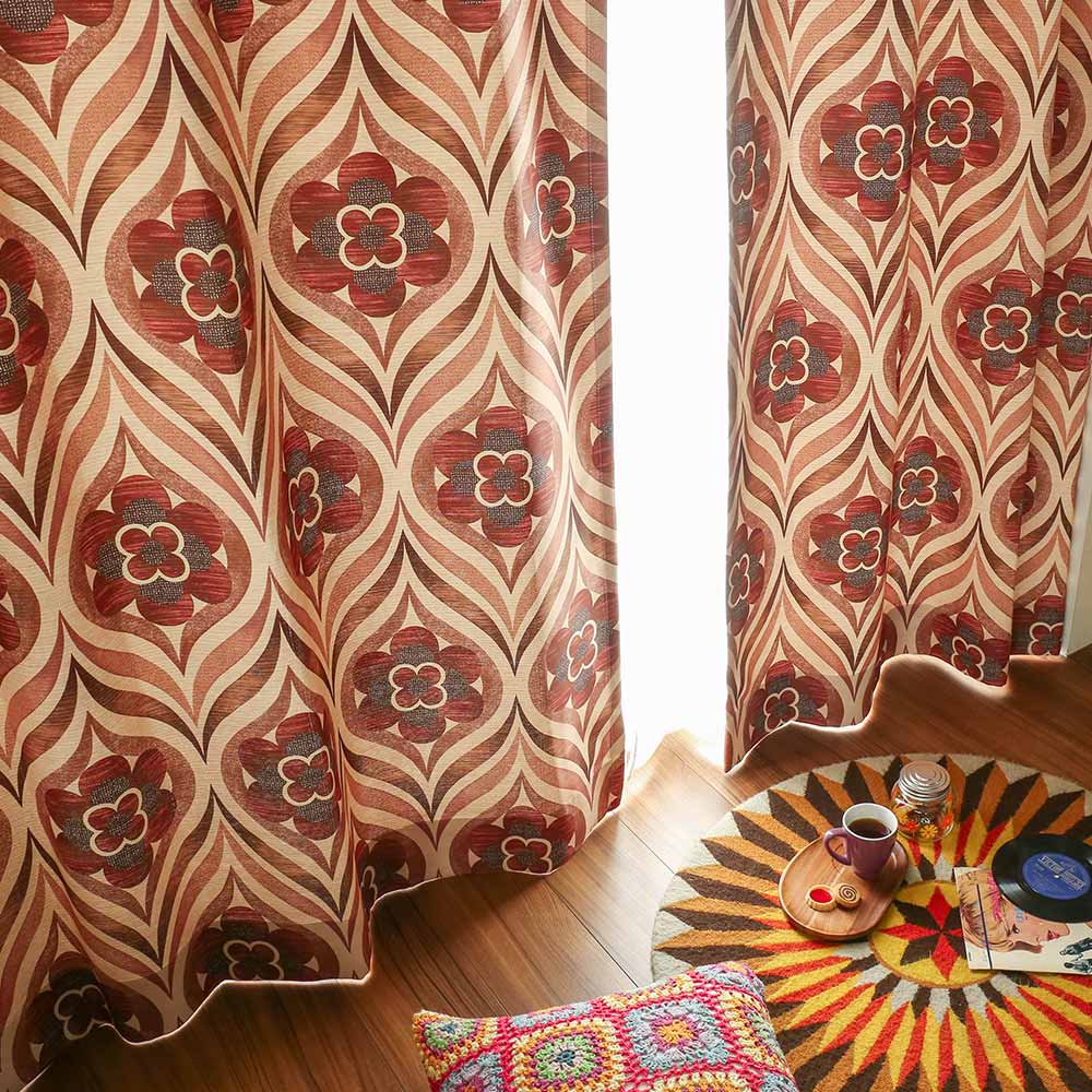 楽天市場】レトロ カーテン レトロインテリア 2級遮光 遮光カーテン