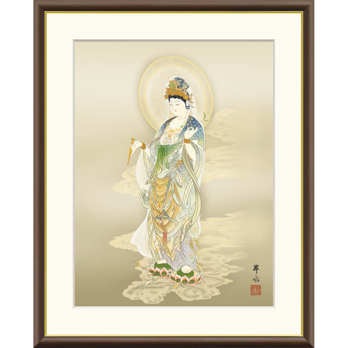 楽天市場】絵画 現代日本画 仏事関連画 聖観音 天野豊水 額入り