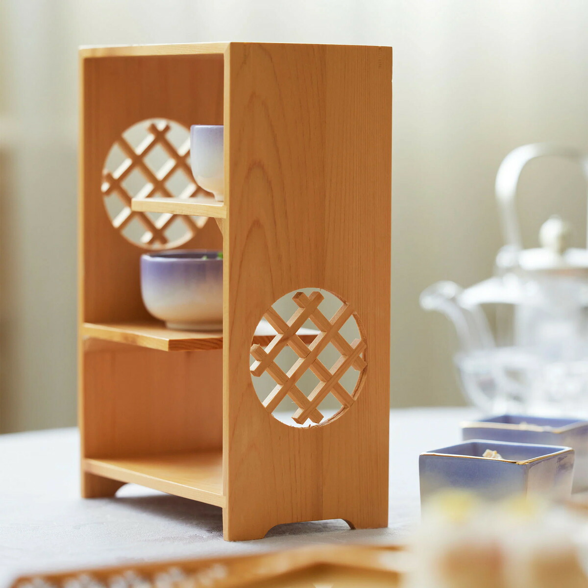 楽天市場】 ひのき吉野棚 27158【木製 お茶 棚 茶道 和室 料理棚 食器